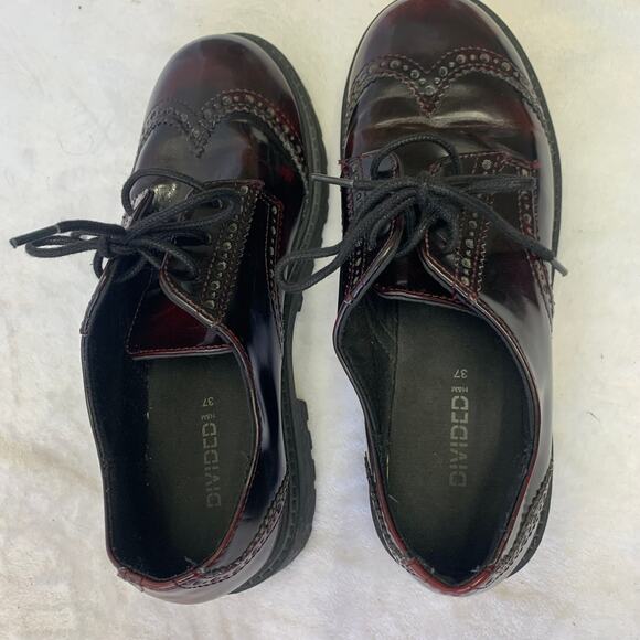 Divided Sz 6 Y2K Deep Red Maroon Chunky Derby Oxford Wide Heel Academia Shoes - Picture 7 of 10